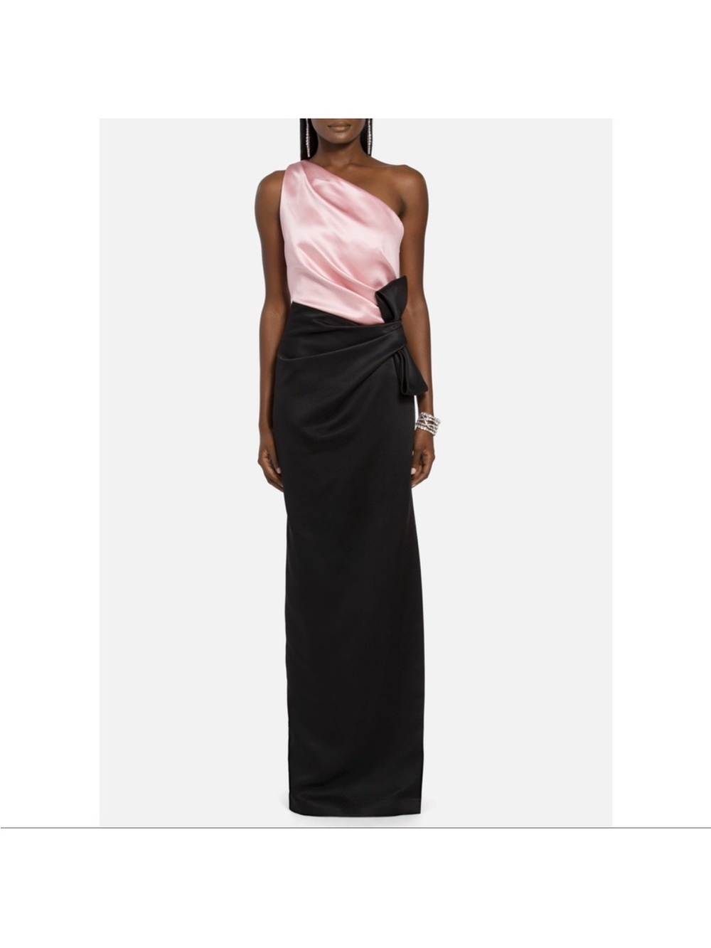 St. John One-Shoulder Satin Gown in Light Pink and Black size 0 new nwt